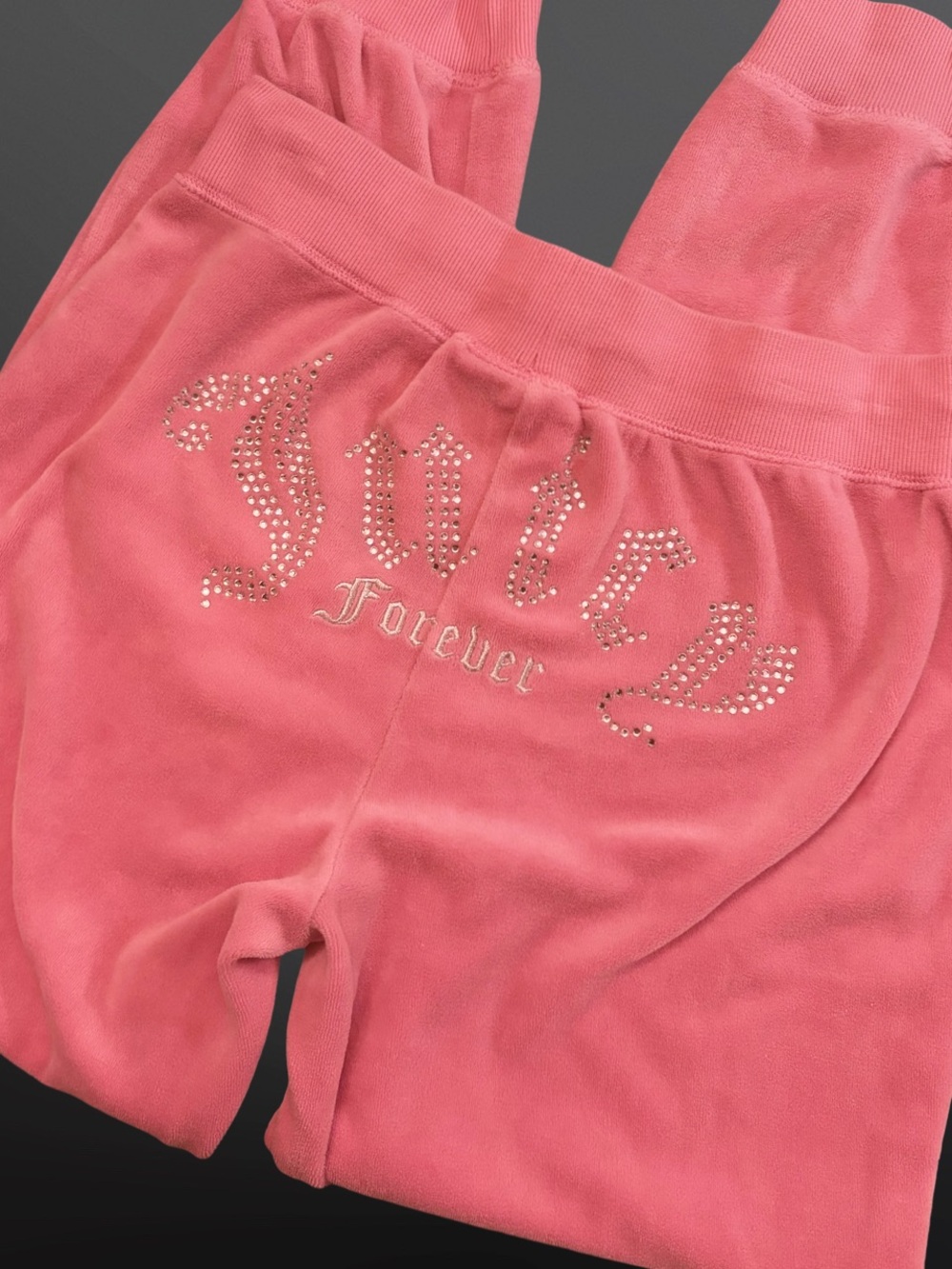 Juicy Couture Pink Velour Rhinestone “Juicy Forever” Sweatpants